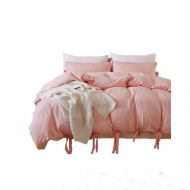 JYDX 3 Pieces Pink Bedding Light Pink/Peach Duvet Cover Set Bowknot Design Soft Peach Girls Bedding Sets Queen One Bowknot Duvet Cover Two Pillowcases (King, Pink/Peach)