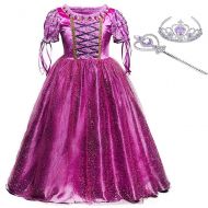 JYH Princess Rapunzel Purple Princess Party Costume Dress with Crown Wand