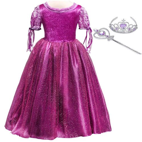  JYH Princess Rapunzel Purple Princess Party Costume Dress with Crown Wand