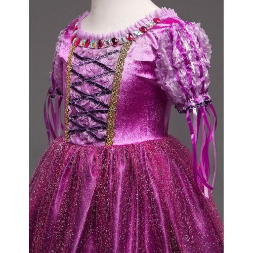  JYH Princess Rapunzel Purple Princess Party Costume Dress with Crown Wand