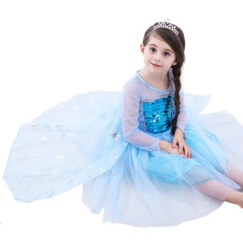  JYH Girls Princess Elsa Sequin Costume Halloween Dress Up Cosplay for Toddler Size 3-12