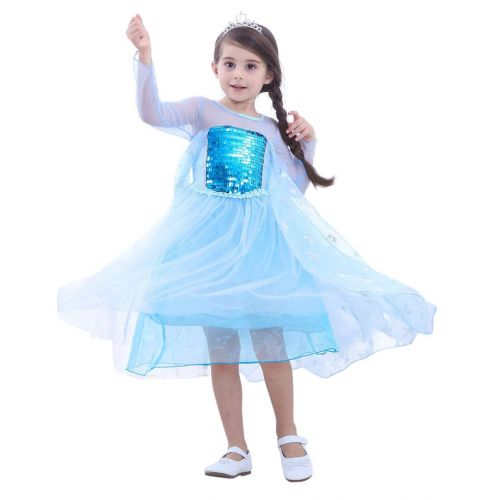  JYH Girls Princess Elsa Sequin Costume Halloween Dress Up Cosplay for Toddler Size 3-12