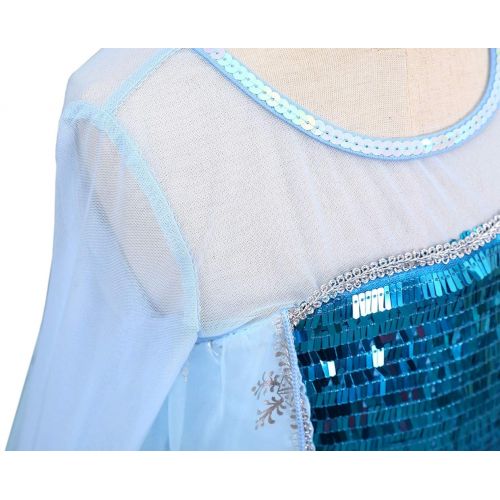  JYH Girls Princess Elsa Sequin Costume Halloween Dress Up Cosplay for Toddler Size 3-12