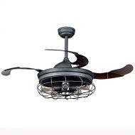 JYKJ Ceiling Fan Pendant 42 Inch Retro Farmhouse Fan Industrial 5 Lights Chandelier Fan With Telescopic Bracket, Remote Control