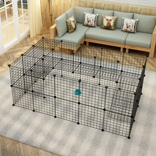  JYYG Pet Playpen, Small Animal Cage Indoor Portable Metal Wire Yard Fence for Small Animals, Guinea Pigs, Rabbits Kennel Crate Fence Tent, Black