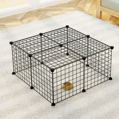  JYYG Pet Playpen, Small Animal Cage Indoor Portable Metal Wire Yard Fence for Small Animals, Guinea Pigs, Rabbits Kennel Crate Fence Tent, Black