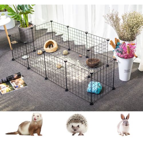  JYYG Pet Playpen, Small Animal Cage Indoor Portable Metal Wire Yard Fence for Small Animals, Guinea Pigs, Rabbits Kennel Crate Fence Tent, Black