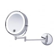 JZ Wall Mounted Mirror Bathroom Shaving Mirror with LED Lights and 5X Magnification 360° Free Rotation Retractable Mirror Round Shaped Double-Sided for Bathroom Spa and Hotel 8.5 I