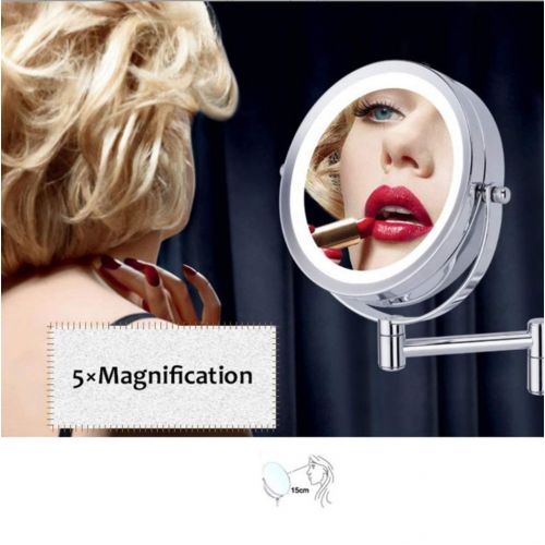  JZ Wall Mounted Mirror Bathroom Shaving Mirror with LED Lights and 5X Magnification 360° Free Rotation Retractable Mirror Round Shaped Double-Sided for Bathroom Spa and Hotel 8.5 I