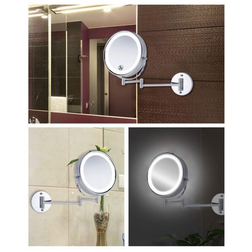  JZ Wall Mounted Mirror Bathroom Shaving Mirror with LED Lights and 5X Magnification 360° Free Rotation Retractable Mirror Round Shaped Double-Sided for Bathroom Spa and Hotel 8.5 I