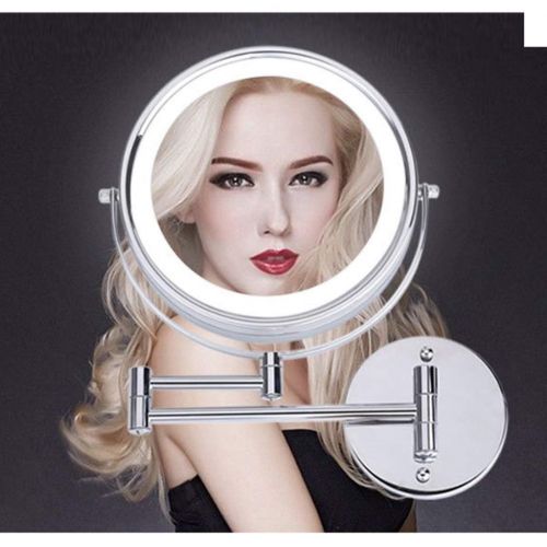  JZ Wall Mounted Mirror Bathroom Shaving Mirror with LED Lights and 5X Magnification 360° Free Rotation Retractable Mirror Round Shaped Double-Sided for Bathroom Spa and Hotel 8.5 I