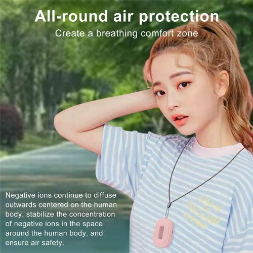  JZ Air Purifier for Home,Mini Portable Wearable Air Purifier Necklace Smoke Eliminator for Kids/Adults/Car,USB Charging Bedroom Office Travel Air Cleaner for Smoke,Pets Smel - Pink