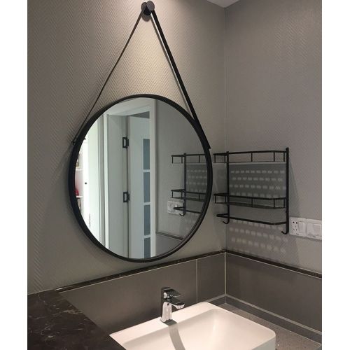  JZ wall-mounted mirrors Yxsd Home Metal Framed Round Hanging Mirror - Black (Size : 60cm)