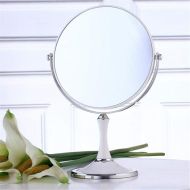 JZHZTLV Home Desktop Vanity Mirror Makeup Mirror, Stand-Up Vanity Mirror Portable Vanity Mirror Galvanized Stainless Steel - Adjustable 360° Rotation High Definition,White,A