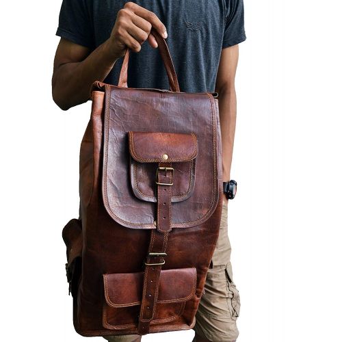  Jaald 18 Brown Leather Backpack Vintage Rucksack Laptop Bag Water Resistant Casual Daypack College Bookbag Comfortable Lightweight Travel Hiking/picnic For Men