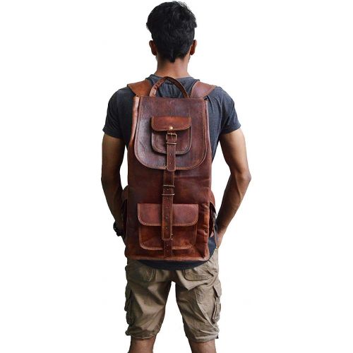  Jaald 21 Brown Leather Backpack Vintage Rucksack Laptop Bag Water Resistant Casual Daypack College Bookbag Comfortable Lightweight Travel Hiking/Picnic for Men