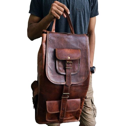  Jaald 21 Brown Leather Backpack Vintage Rucksack Laptop Bag Water Resistant Casual Daypack College Bookbag Comfortable Lightweight Travel Hiking/Picnic for Men