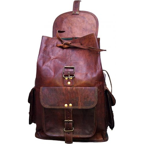  Jaald 21 Brown Leather Backpack Vintage Rucksack Laptop Bag Water Resistant Casual Daypack College Bookbag Comfortable Lightweight Travel Hiking/Picnic for Men