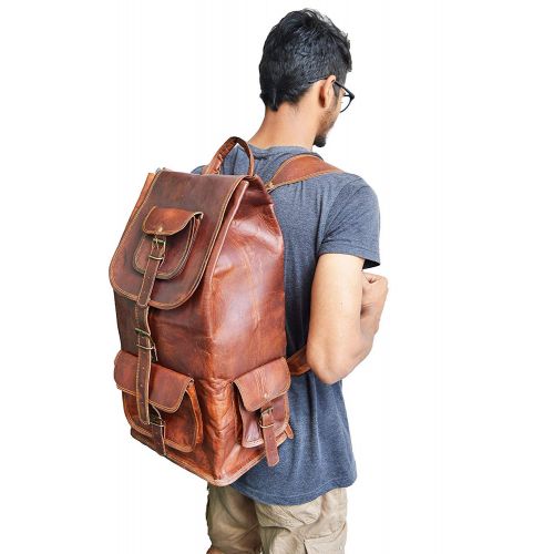  Jaald 21 Brown Leather Backpack Vintage Rucksack Laptop Bag Water Resistant Casual Daypack College Bookbag Comfortable Lightweight Travel Hiking/picnic For Men