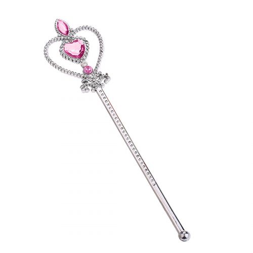  Jaasie Princess Crown Tiara and Wand Set Silver Heart Jewel Princess Accessories (Light Pink, 3 Diamonds)