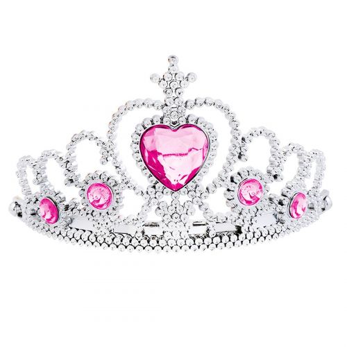  Jaasie Princess Crown Tiara and Wand Set Silver Heart Jewel Princess Accessories (Light Pink, 3 Diamonds)