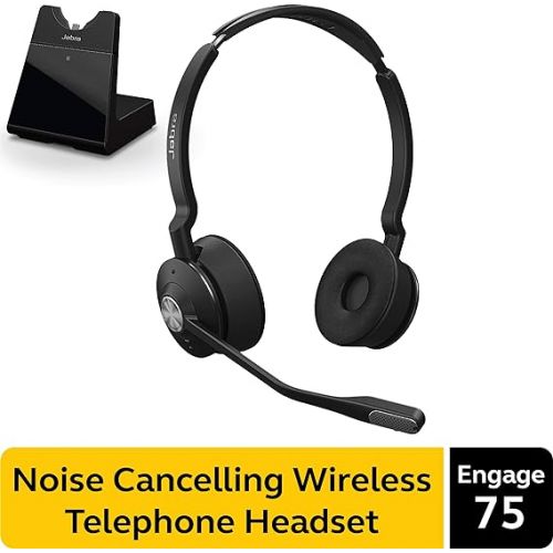 자브라 Jabra Engage 75 Wireless Headset, Stereo - Telephone Headset with Industry-Leading Wireless Performance, Advanced Noise-Cancelling Microphone, All Day Battery Life