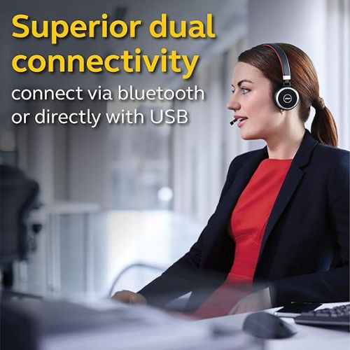 자브라 Jabra Evolve 65 UC Wireless Headset, Stereo - Includes Link 370 USB Adapter - Bluetooth Headset with Industry-Leading Wireless Performance, Passive Noise Cancellation, All Day Battery, Stereo Speaker, Model: 6599-829-409