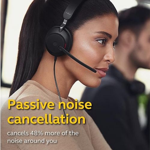 자브라 Jabra Evolve2 40 UC Wired Headphones, USB-A, Stereo, Black - Telework Headset for Calls and Music, Enhanced All-Day Comfort, Passive Noise Cancelling Headphones, UC-Optimized with USB-A Connection