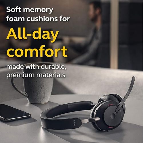 자브라 Jabra Evolve2 65 MS Wireless Headphones with Link380a, Stereo, Black - Wireless Bluetooth Headset for Calls and Music, 37 Hours of Battery Life, Passive Noise Cancelling Headphones