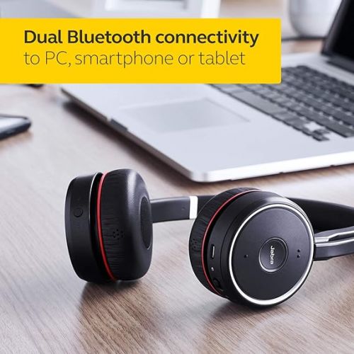 자브라 Jabra Evolve 75 MS Wireless Headset, Stereo - includes Link 370 USB Adapter - Bluetooth Headset with World-Class Speakers, Active Noise-Cancelling Microphone, All Day Battery