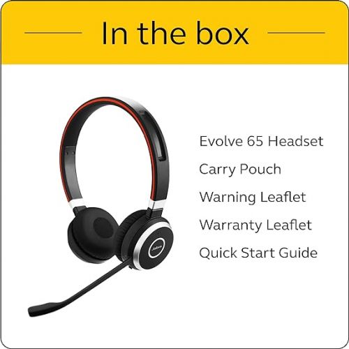 자브라 Jabra Evolve 65 UC Stereo Wireless Bluetooth Headset/Music Headphones includes Link 360 (U.S. Retail Packaging)
