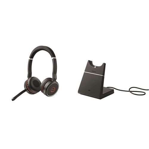 자브라 Jabra Evolve 75 UC Stereo Wireless Bluetooth Headset / Music Headphones Including Link 370 (U.S. Retail Packaging), Black Bundle with Jabra Evolve 75 Charging Stand