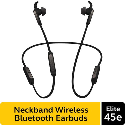 자브라 Jabra Elite 45e Wireless Earbuds, Titanium Black  Alexa Enabled, Wireless Bluetooth Earbuds, Around-the-Neck Style with a Secure Fit and Superior Sound for Music and Calls, Long B