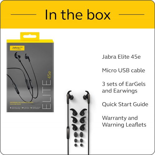 자브라 Jabra Elite 45e Wireless Earbuds, Titanium Black  Alexa Enabled, Wireless Bluetooth Earbuds, Around-the-Neck Style with a Secure Fit and Superior Sound for Music and Calls, Long B