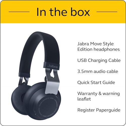 자브라 Jabra Move Style Edition, Navy  Wireless Bluetooth Headphones with Superior Sounds Quality, Long Battery Life, Ultra-Light and Comfortable Wireless Headphones, 3.5 mm Jack Connect