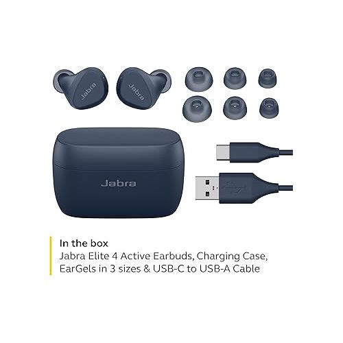 자브라 Jabra Elite 4 Active in-Ear Bluetooth Earbuds - True Wireless Earbuds with Secure Active Fit, 4 Built-in Microphones, Active Noise Cancellation and Adjustable HearThrough Technology - Navy