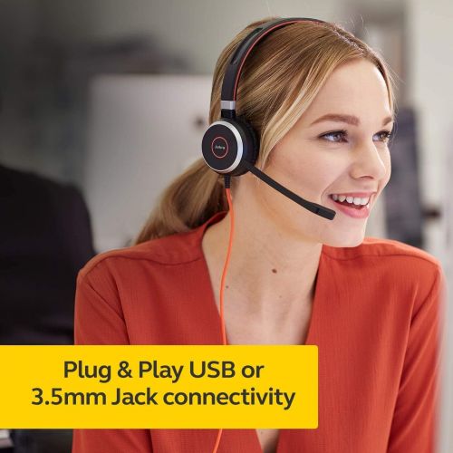 자브라 Jabra Evolve 40 Professional Wired Headset, Stereo, MS-Optimized ? Telephone Headset for Greater Productivity, Superior Sound for Calls and Music, 3.5mm Jack/USB Connection, All-Da