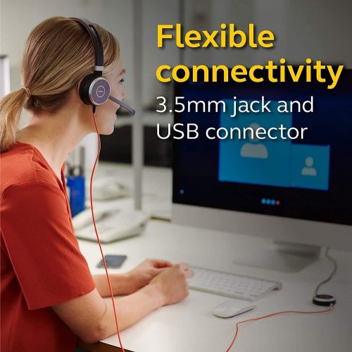 자브라 Jabra Evolve 40 UC Mono Headset ? Telephone Headset, Superior Sound for Calls and Music, 3.5mm Jack/USB Connection, All-Day Comfort Design (2-Pack)