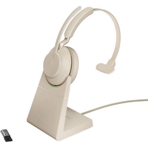 자브라 Jabra Evolve2 65 USB-A UC Mono with Charging Stand - Beige Wireless Headset/Music Headphones