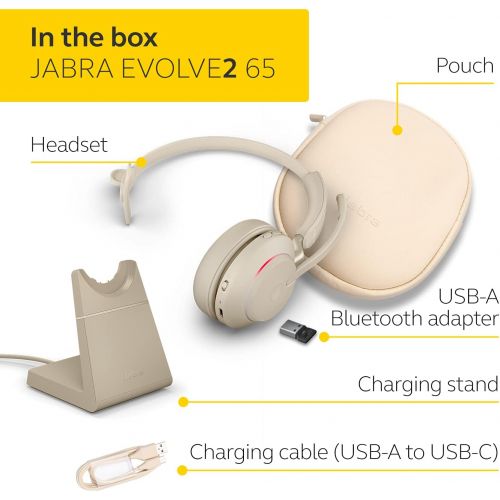 자브라 Jabra Evolve2 65 USB-A UC Mono with Charging Stand - Beige Wireless Headset/Music Headphones