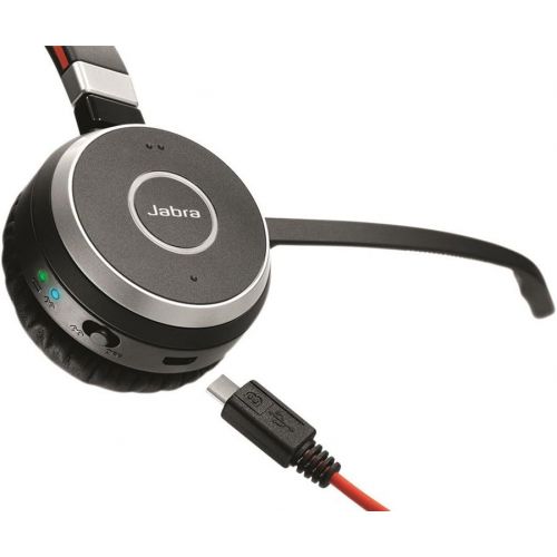 자브라 Jabra Evolve 65 Stereo Bluetooth Wireless UC Headphones Bundle - Global Teck Bonus Mic Cushions, USB Dongle, Charging Stand, Compatible with Softphones, Streaming Music, Smartphone