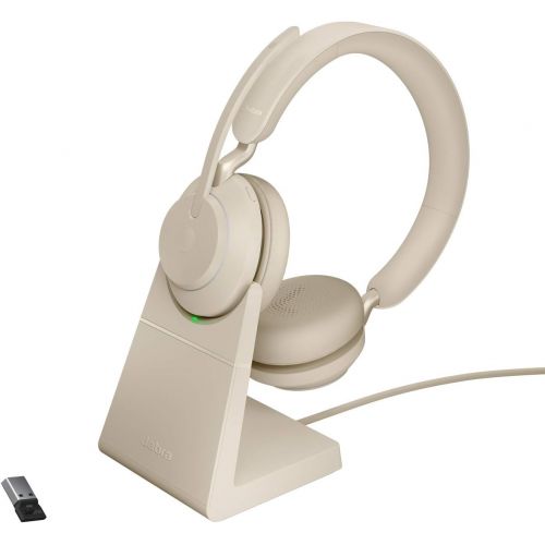 자브라 Jabra Evolve2 65 USB-A UC Stereo with Charging Stand - Beige Wireless Headset/Music Headphones