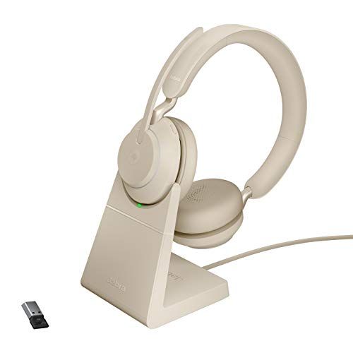 자브라 Jabra Evolve2 65 USB-A MS Stereo with Charging Stand - Beige Wireless Headset/Music Headphones