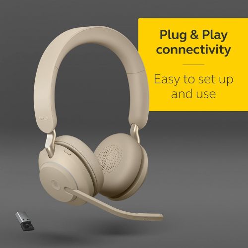 자브라 Jabra Evolve2 65 USB-A MS Stereo with Charging Stand - Beige Wireless Headset/Music Headphones