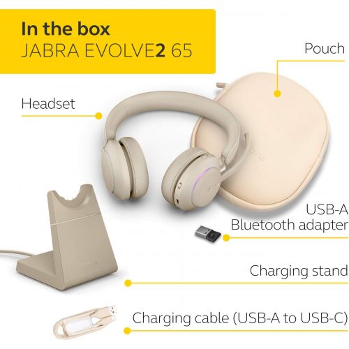 자브라 Jabra Evolve2 65 USB-A MS Stereo with Charging Stand - Beige Wireless Headset/Music Headphones