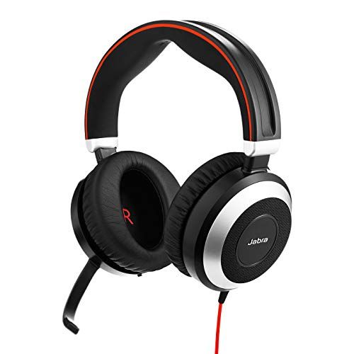 자브라 Jabra Evolve 80 UC Wired Stereo Over-Ear Headset ? Unified Communications Optimised Headphones with Active Noise Cancellation ? USB-C Cable and 3.5 mm Jack Connections ? Black