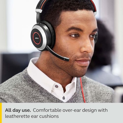 자브라 Jabra Evolve 80 UC Wired Stereo Over-Ear Headset ? Unified Communications Optimised Headphones with Active Noise Cancellation ? USB-C Cable and 3.5 mm Jack Connections ? Black