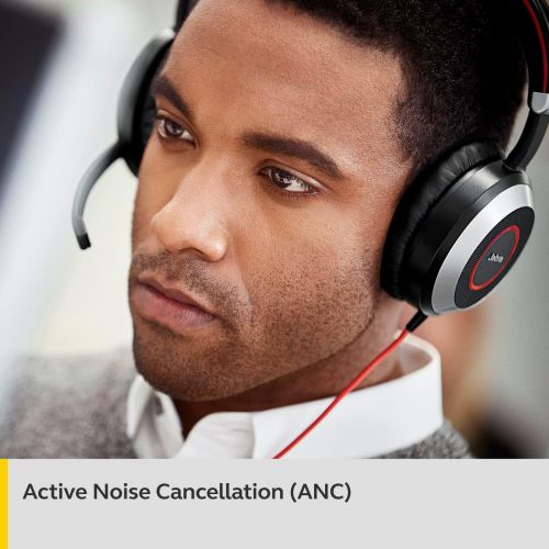 자브라 Jabra Evolve 80 UC Wired Stereo Over-Ear Headset ? Unified Communications Optimised Headphones with Active Noise Cancellation ? USB-C Cable and 3.5 mm Jack Connections ? Black