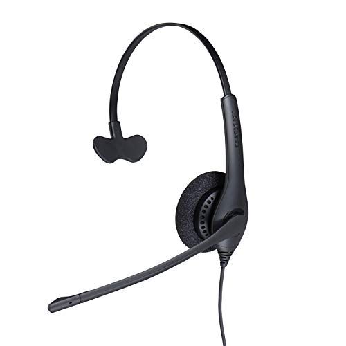 자브라 Jabra Biz 1500 Quick Disconnect On-Ear Mono Headset - Corded Headphone with Noise-Cancelling Microphone and Volume Spike Protection for Deskphones, Black