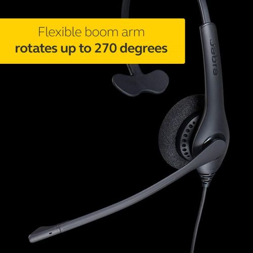 자브라 Jabra Biz 1500 Quick Disconnect On-Ear Mono Headset - Corded Headphone with Noise-Cancelling Microphone and Volume Spike Protection for Deskphones, Black